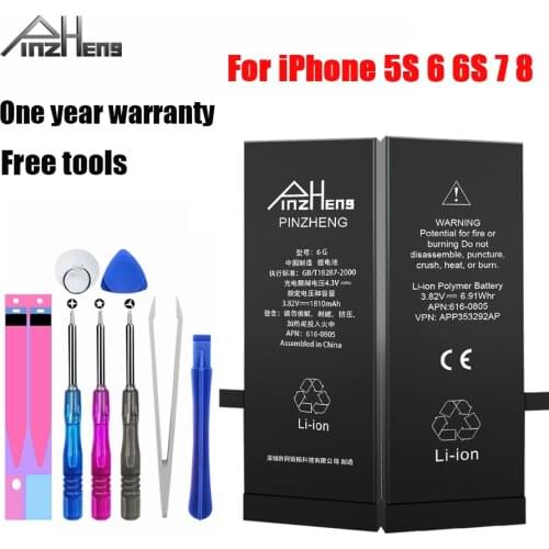PINZHENG Mobile Phone Battery For iPhone 6S 6 7 8 5S Battery Real Capacity Replacement Bateria With Repair Tools Kit