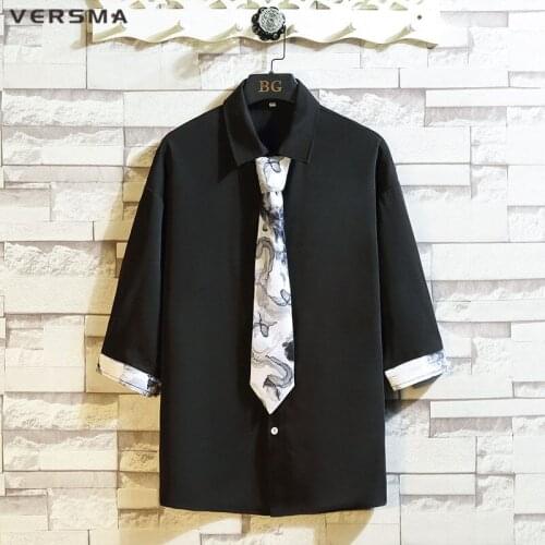 VERSMA Korean Harajuku White Blouse Vintage Clothing Tie Shirt Men Women Summer Oversize Retro Wide White Shirt Men Dropshipping