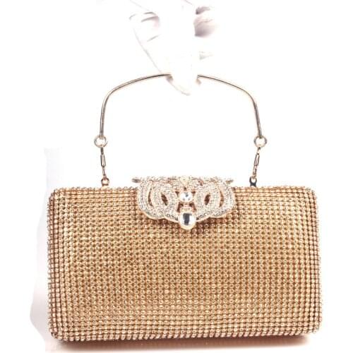 Silver Gold Shimmering Diamonds Evening Bag Clutch Purse Fashion Both Side Rhinestones Women Crown Clutch Bags