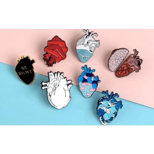 Human Heart Series Lapel Denim Enamel Pins Ocean Whale Cat Hand Combined Punk Fashion Brooches Badges Jewelry Gifts for Friends