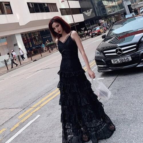 Black Suspenders Sexy Evening Dress Dignified and Elegant Long Banquet Dress Skirt Women Birthday Party Elegant Prom Dress A070