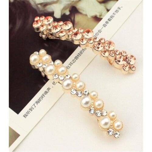 Elegant Women Pearl Crystal Barrettes Hair Clips Bridal Headwear Hairpins Headbands Hair Holder Jewelry Accessories Elegant Wo