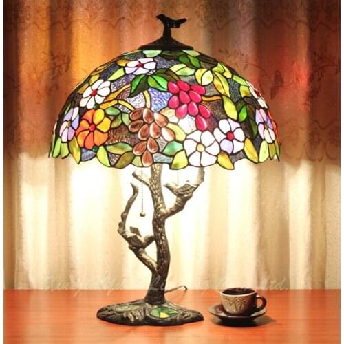 Europ tiffany grape table lamp stained glass dining room bedroom bar table lamp 16inch