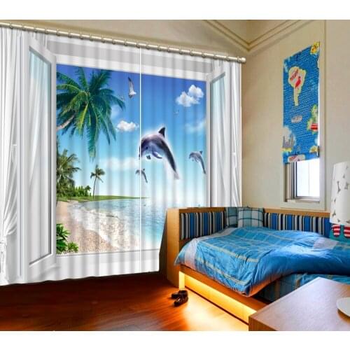 Dolphin curtains window beach curtain 3D Curtains Living Room Bedroom Drapes Cortinas