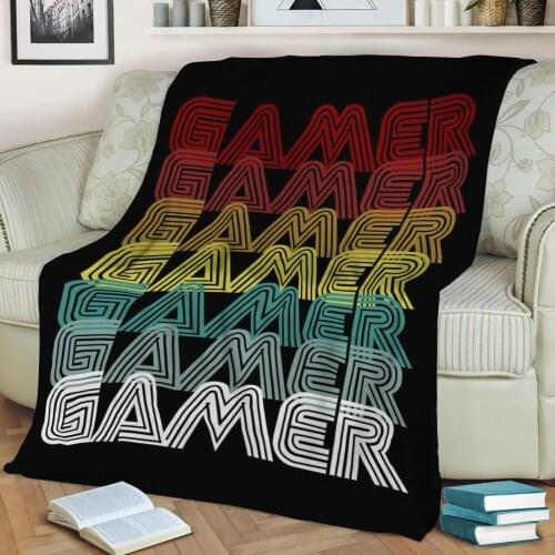 Gamer 70s Old Text Style Throw Blanket Print on Sherpa Blankets Soft for Sofa Customized DIY Plush Thin Quilt