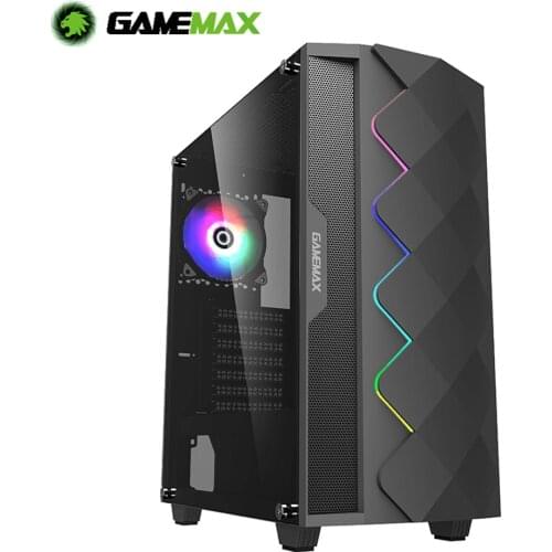 Gamemax Black Diamond ATX Mid Tower Desktop Computer Gaming Case ARGB Led Lighting Tempered Glass Window with 120mm RGB Fans