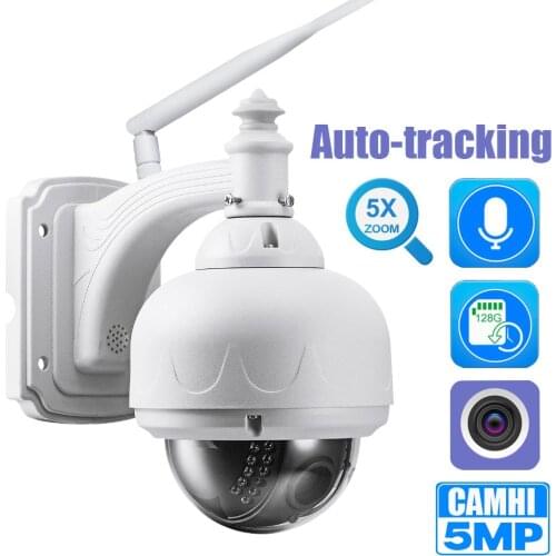 Outdoor Waterproof SD Card Aluminum 5MP HD Auto Tracking WiFi IP Camera 5X PTZ Mic Speaker Audio Talk CamHi Phone Monitoring