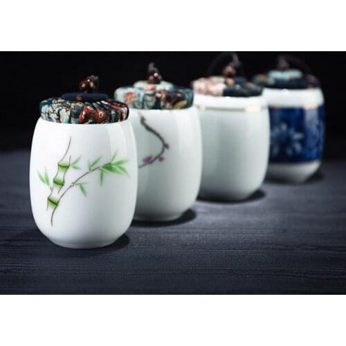 Ceramic Sealed Tea Caddy Small Tea Storage Tank Cork Mini Celadon Pu'er Tea Box Tea Set