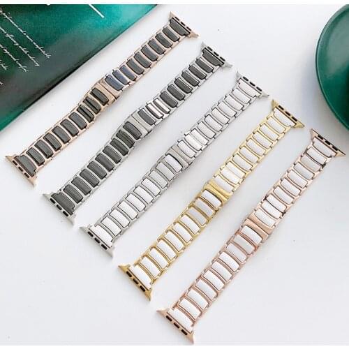 Ceramics Band For Apple Watch 6 5 4 3 2 44mm 40mm Luxurious steel metal strap Bracelet For iWatch Band Series 6 5 4 3 38mm 42mm