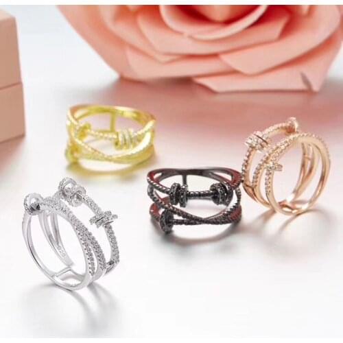 SOELLE 925 Sterling Silver 3 Line Trio Ring with Sliding Circle Rings Zirconia Black Rose Gold Colors Women Fine Fine Jewelry