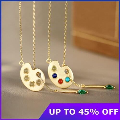Pure 925 Sterling Silver Gold Plated Jasper Jade Lotus Root Slice Pendant Necklaces Chokers Fashion Jewelry For Women Best Gifts