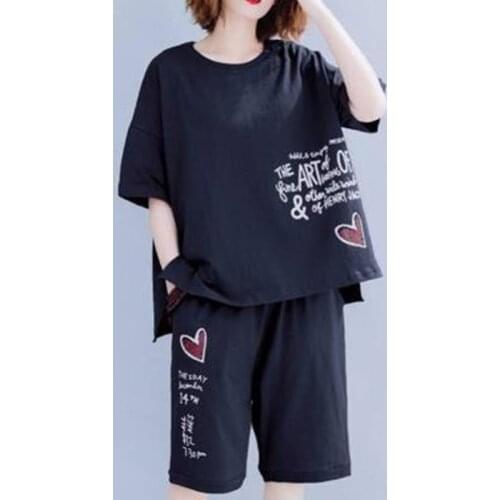 Summer 2 Two Piece Set Plus Size Tracksuit Women Cltohes Casual Loose T-Shirt Top and Capri Pants Suits Female Oversize Outfits