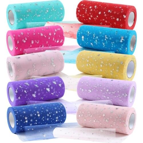 Sliver Star Glitter Sequin Tulle Roll 25 Yard 15cm Spool Tutu Wedding Decoration Organza Laser DIY Craft Birthday Party Supplies