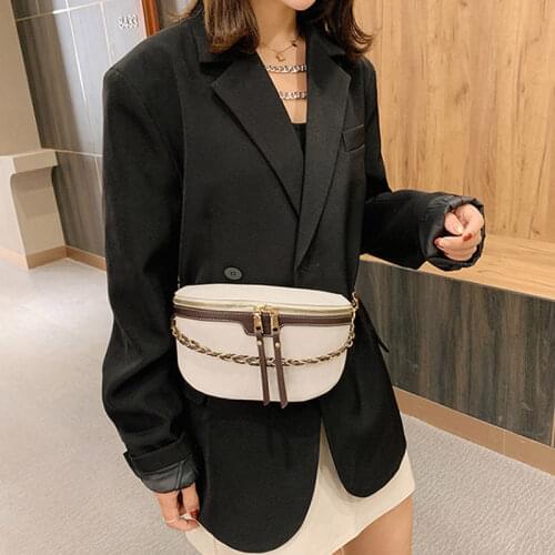 Fashion Chain Fanny Pack Banana Waist Bag Brand Waist Belt Bags Women Waist Pack Leather Crossbody Chest pack Belly Bag Purse