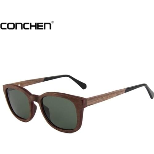 CONCHEN Polarized Wooden Bamboo Sunglasses Men Top Brand Designer Original UV400 protection Sun Glasses