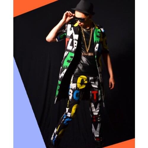 Colorful letters blazer men suits designs jacket mens stage costumes for singers clothes dance star style dress punk rock