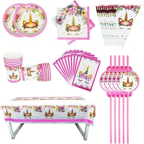 40/80/81/100PCS Cartoon Pink Unicorn Birthday Kids Baby Shower Party Decoration Sets Banner Straw Giftbag Cup Plate Supplies