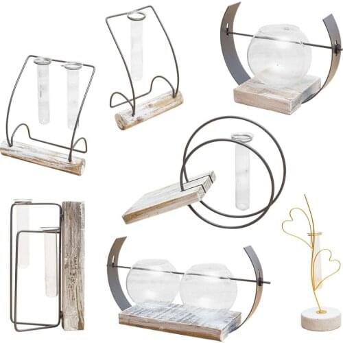 Desktop Glass Planter Hydroponics Vase, Planter Vase with Holder for Home Decoration, Modern Creative Plant Terrarium Stand
