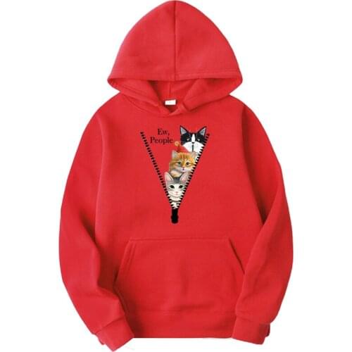 New Womens Casual Hoodie Autumn Loose Zipper Cat Printing Pullover Women and Men Fashion Daily Hooded Oversize Top for Female