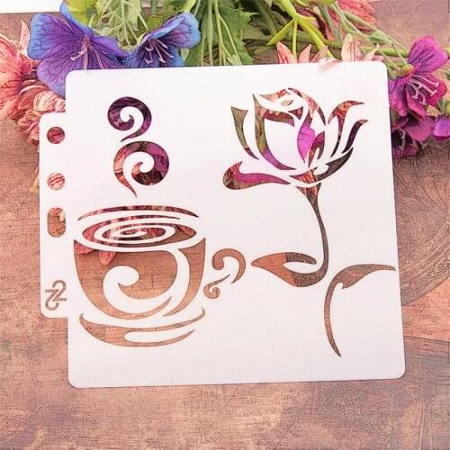 14.1*13 Rose coffee scrapbook stencils spray plastic mold shield DIY cake hollow Embellishment printing lace ruler Easter