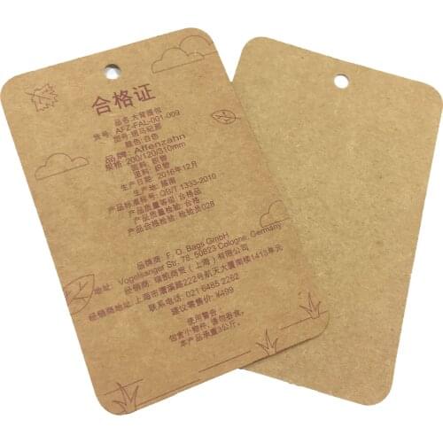 High Quality Custom Recycle Kraft Paper 6.5x10cm Hangtags For Bags