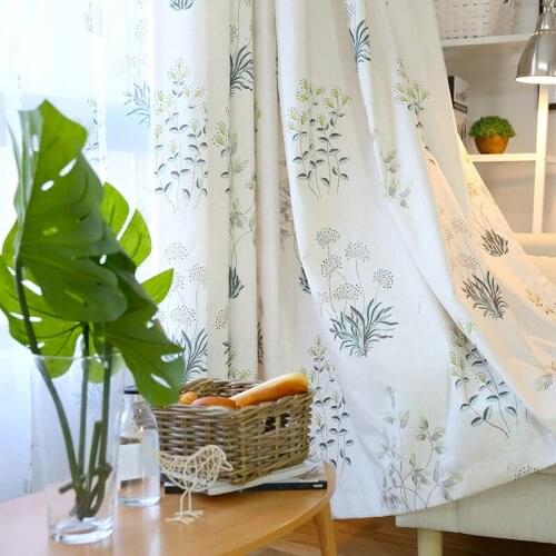 Countryside Small Fresh Small Curtains Finished Curtain Cloth Shading Living Room Dining Room Bedroom Curtains Plant Printing