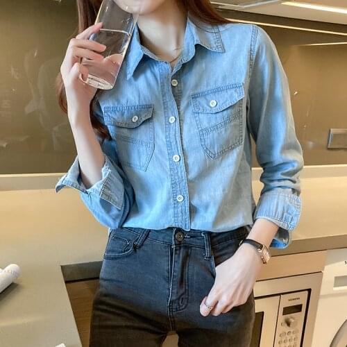 Denim shirt women long-sleeved 2021 new spring and autumn thin jacket mid-length jacket and shirt