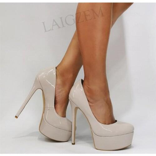 DOBANER Women Platform Pumps Shiny Patent Slip On High Heels Sandals Wedding Office Ladies Shoes Woman Plus Size 44 48 50 52