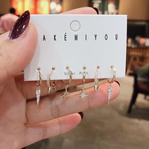 New Fashion Cubic Zircon Star Earrings Set Punk Geometric Exquisite Small Hoop Earrings Sets Korean Ins Jewelry 2020 серьги