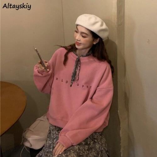 Hoodies Women Cropped Letter All-match Pullovers Lady Clothing O-Neck Simple College Daily Spring Fashion Long Sleeve Sweatshirt