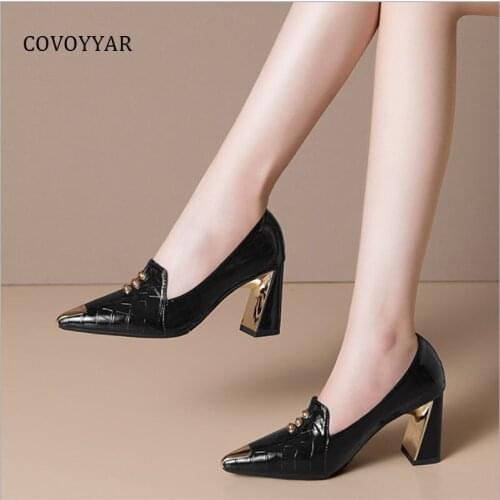 COVOYYAR Women Pumps Fashion High Heels Spring Fall Shoes Woman Pointed Toe Thick Heels Office Comfortable Soft Slip Ons WHH302