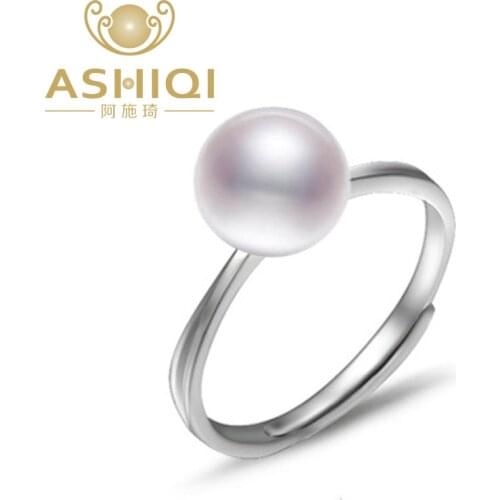 ASHIQI Genuine 925 Sterling Silver Freshwater Pearl Rings Natural Pearls Open Finger Ring for Women Gifts