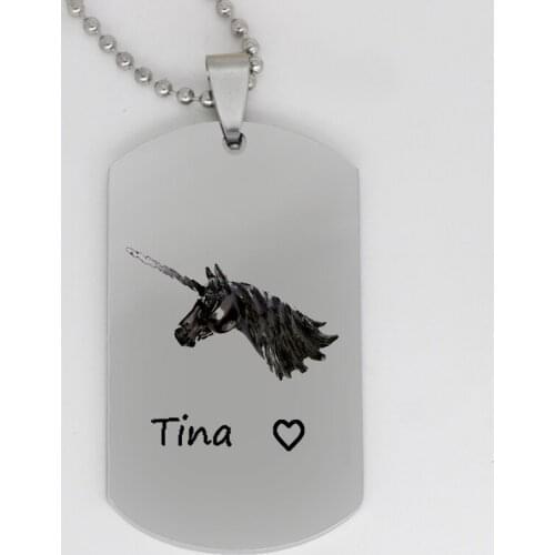 Ufine jewelry life is a magical Unicornio Horn pendant army card personality name stainless steel necklace N4218
