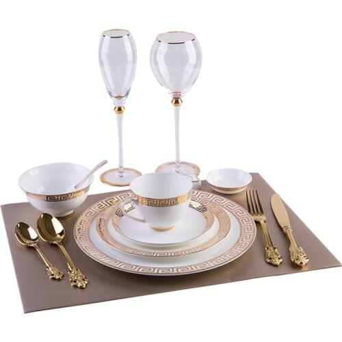 Gold Full Tableware of Plates Coffee Cup Tableware Set Table Plates Knife Fork Spoon Set Luxury Dinnerware Set Bowl Zero Waste