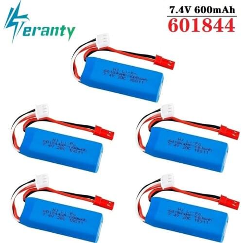 1/2/3/5Pcs 7.4V 600mAh 601844 20C Lipo Battery for WLtoys K969 K979 K989 K999 P929 P939 2s 7.4v RC Battery Car Parts