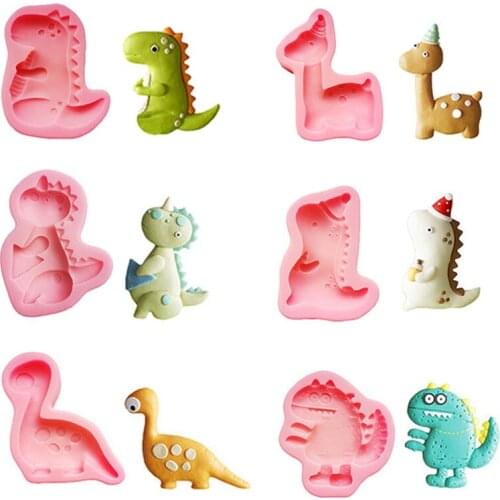 1PC Silicone Chocolate Mold Dinosaur Mold Cake Decoration Accessories Cartoon Cake Mold Baking DIY Fondant Silicone Pink D475