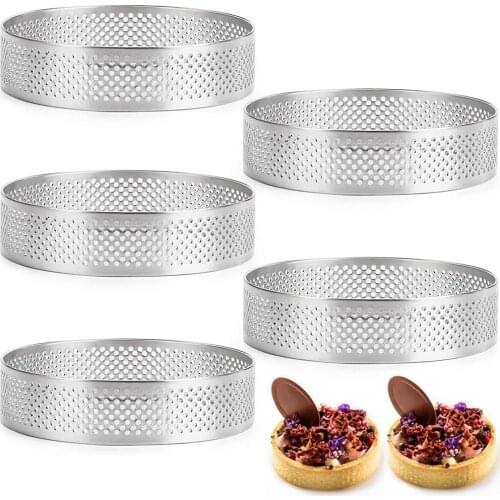 10-2 pcs Circular Stainless Steel Tart Ring French Dessert Perforation Mold Mousse Fruit Pie Quiche Cake Cheese Baking Mould