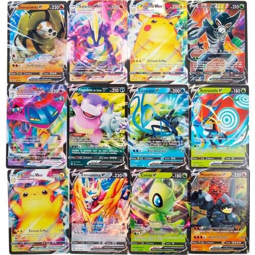 100Pcs New French Version Featuring 60V 40VMAX Pokemon Shining Card No Repeat Battle Carte Trading Game Collection Kids Gift