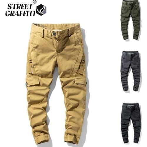 2021 New Spring Mens Cotton Casual Cargo Pants Men Clothing Autumn Fashion Elastic Waist Quality Overalls Tipo Men Cargo Pants