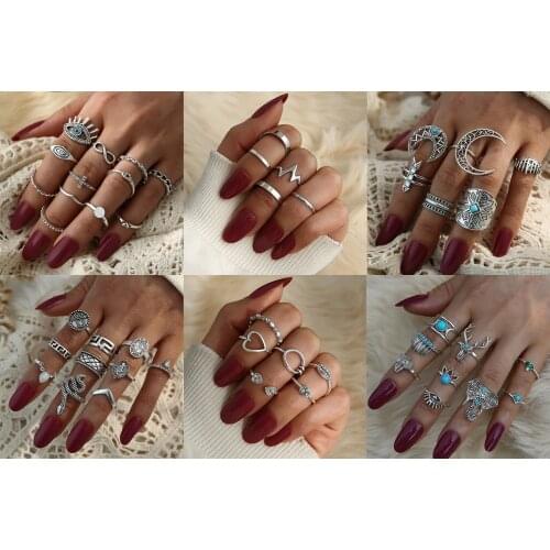 30 Styles 2021 Trend Bohemia Midi Phalanx Womens Ring Crystal Opal Elk Rings With Black Stone Knuckles Aesthetic Jewelry