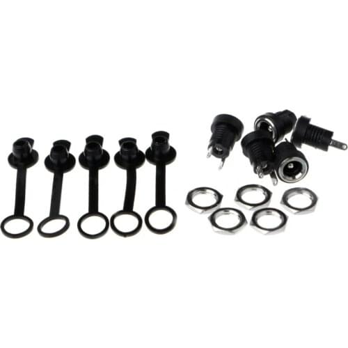 5 Pcs DC-022B Power Supply Jack Socket Female Panel Mount Connector 5.5 x 2.1mm w/Cap L15