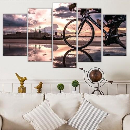 5 Pieces HD Painting Bicycle Sunshine Cycling On Canvas Posters For Modern Decorative Bedroom Living Room Home Wall Art Decor