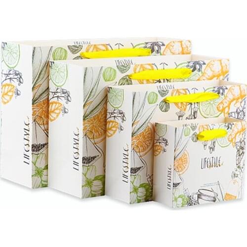 5PCS Lemon Design Paper Gift Bags Everyday Series Sweet Gift Packing Papercard Gift Bag Holder Yellow Ribbon Handles Life Style