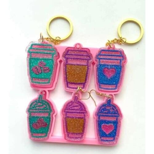 6 Coffee Cups Keychain Epoxy Resin Mold Earrings Pendant Casting Silicone Mould DIY Crafts Jewelry Casting Tools Dropshipping