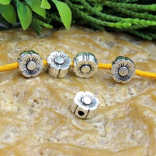50pcs/lot Antique Silver Flower Shape Metal Loose Beads 6mm Manual Decoration Prayer Beads Spacer DIY Jewelry Making Supplier