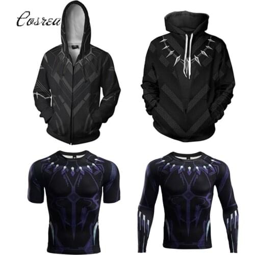 Black Panther Cosplay Costomes Hoodies Sweatershirts Coat Jackets Men Panther Shirt T-shirts Halloween Costumes for Women Men