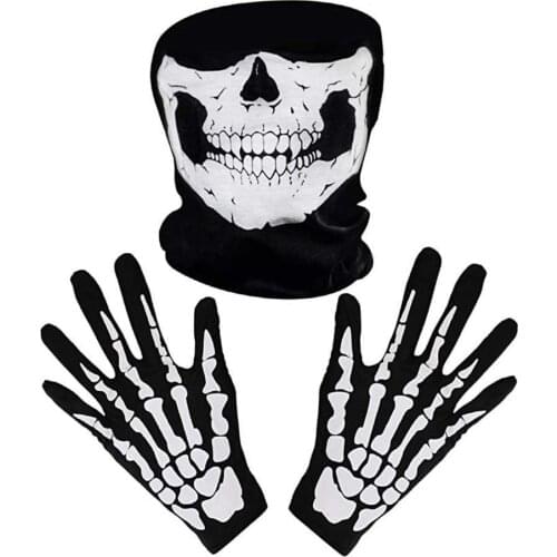 Halloween Gloves Skull Headgear Unisex Adult Black Long Short Glove Scary Ghost Paw Gloves Halloween Party Retro Decor Men Women