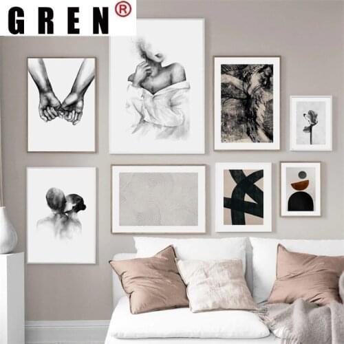 GREN Modern Abstract Poster Nordic Canvas Painting Figure Picture Minimalist Black White Wall Art Print for Bedroom Home Decor