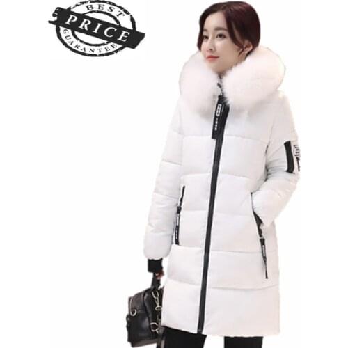 Cotton Winter Wadded Jacket Women Faux Fur Collar Warm Coat Female Chaquetas Mujer Parka Feminina White Outwear CJ321