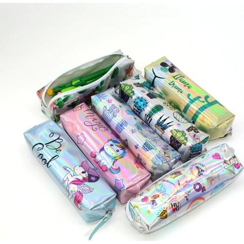 Cactus Pencil Case Trousse Scolaire Estuche Unicorn Escolar School Pencilcase Flamingo Alpaca Estuches Laser Scolaire Stylo